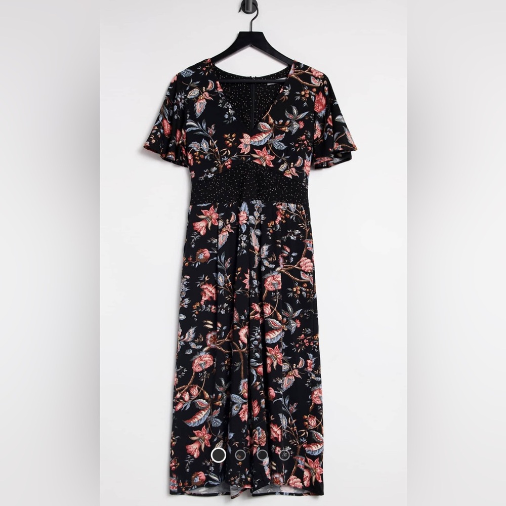 Oasis Patched jumpsuit in black multi from ASOS